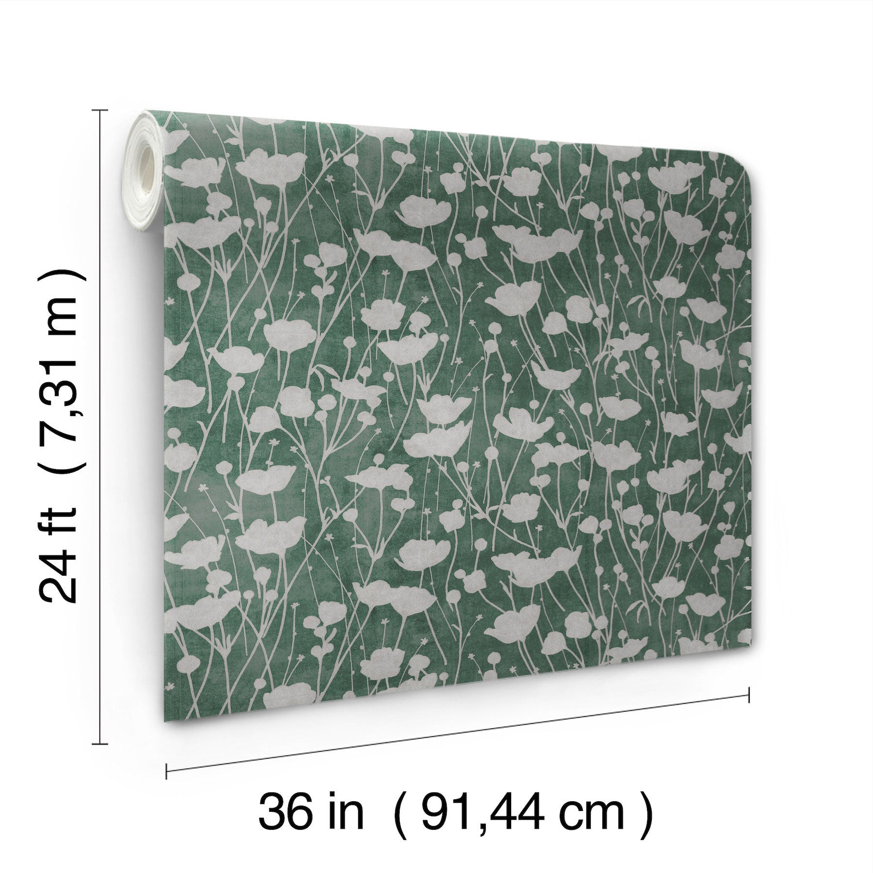 Shimmering Poppies Green & Silver Tea Garden Wallpaper by York Wallcoverings