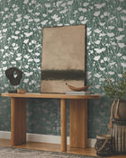 Shimmering Poppies Green & Silver Tea Garden Wallpaper by York Wallcoverings