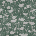 Shimmering Poppies Green & Silver Tea Garden Wallpaper by York Wallcoverings