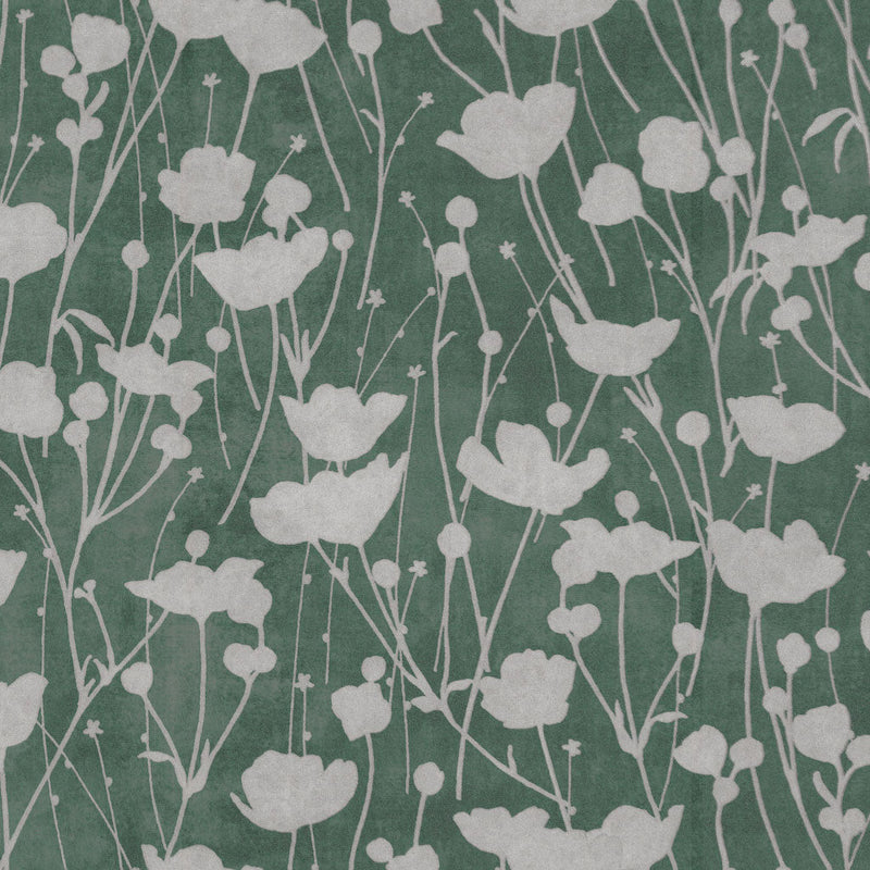 Shimmering Poppies Green & Silver Tea Garden Wallpaper by York Wallcoverings
