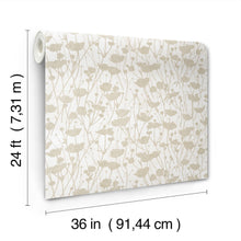 Shimmering Poppies White & Gold Tea Garden Wallpaper by York Wallcoverings