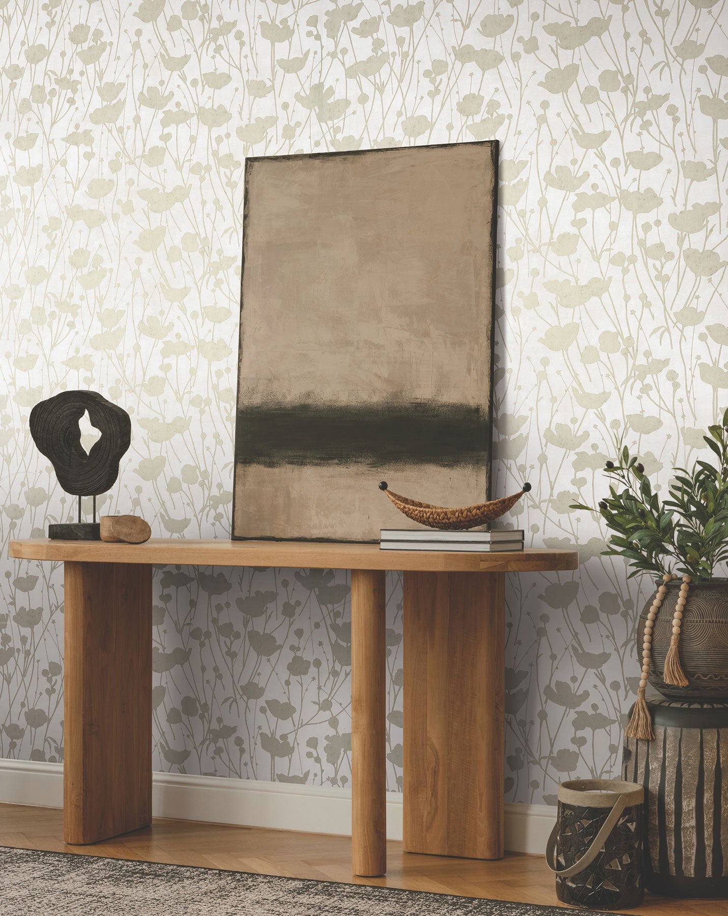 Shimmering Poppies White & Gold Tea Garden Wallpaper by York Wallcoverings