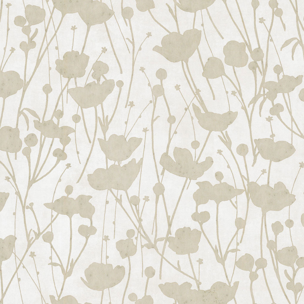 Shimmering Poppies White & Gold Tea Garden Wallpaper by York Wallcoverings