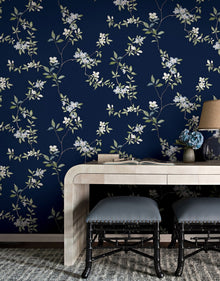 April Blossom Navy Tea Garden Wallpaper by York Wallcoverings