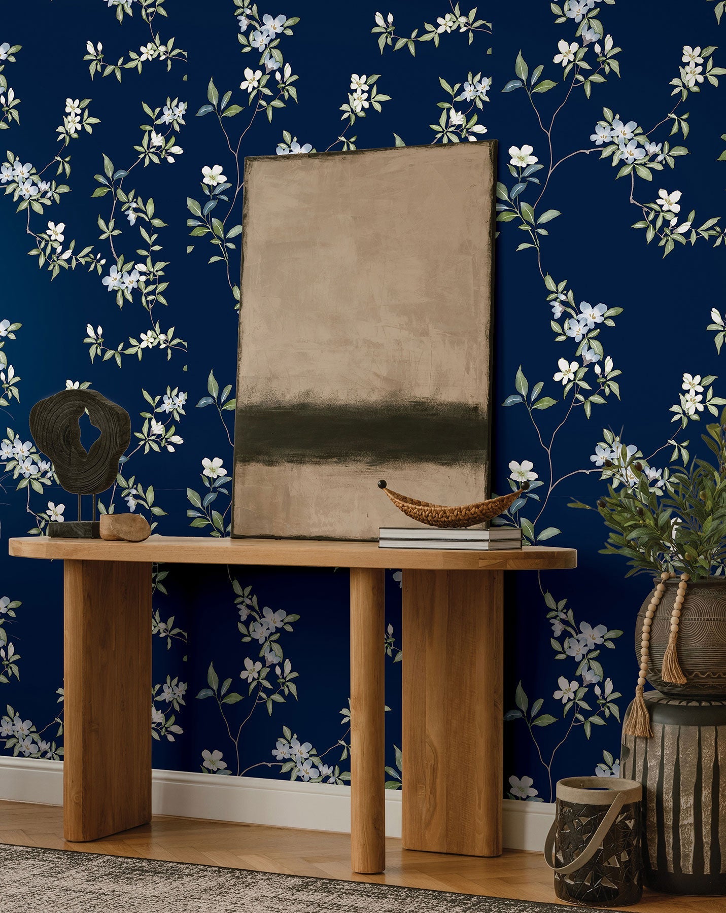 April Blossom Navy Tea Garden Wallpaper by York Wallcoverings