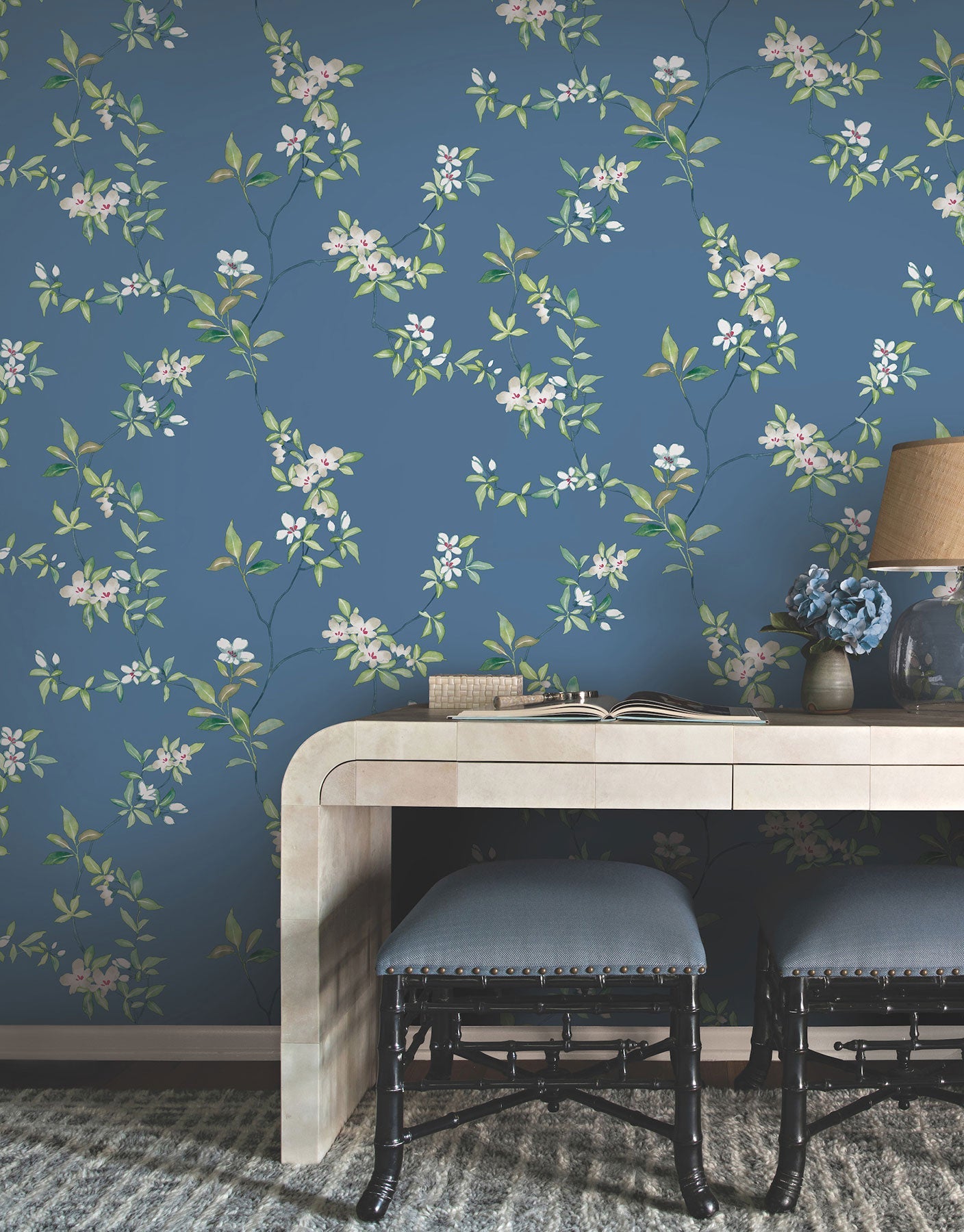 April Blossom Cobalt Tea Garden Wallpaper by York Wallcoverings