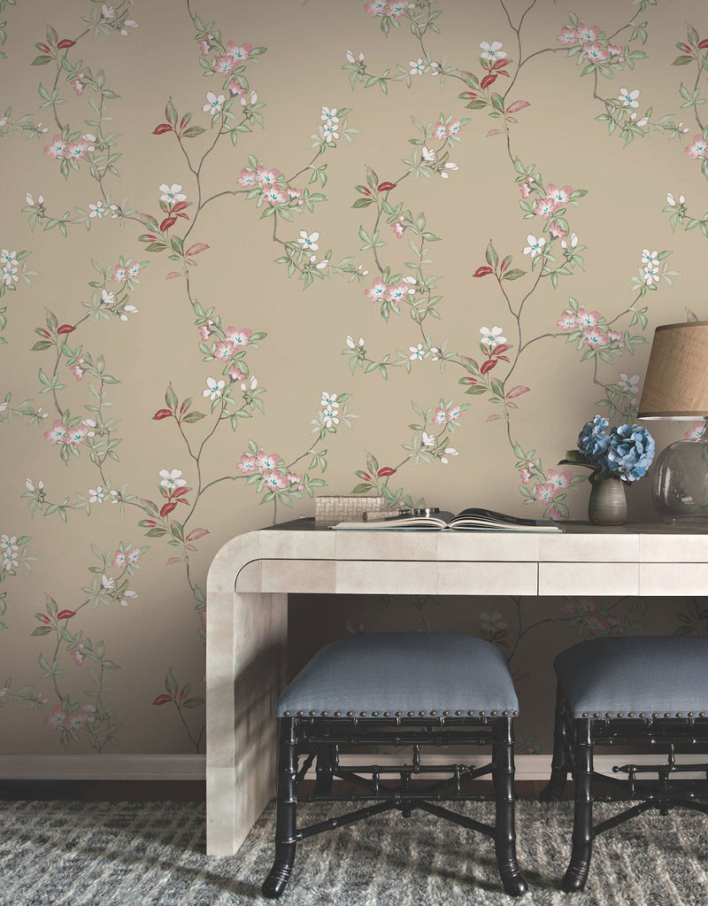 April Blossom Sand Tea Garden Wallpaper by York Wallcoverings