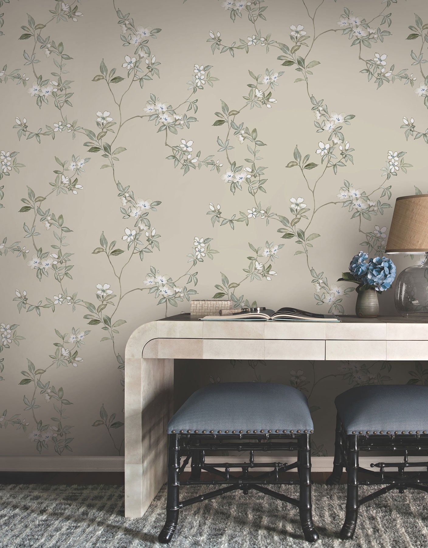 April Blossom Taupe Tea Garden Wallpaper by York Wallcoverings