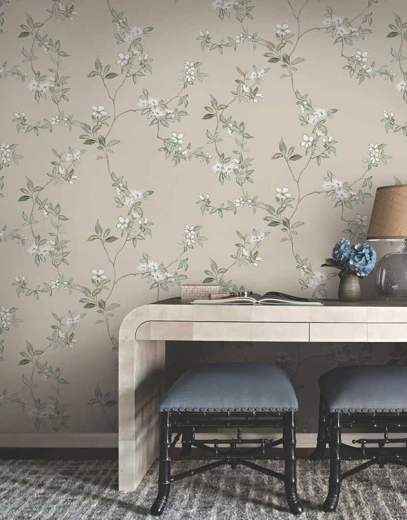 April Blossom Taupe Tea Garden Wallpaper by York Wallcoverings