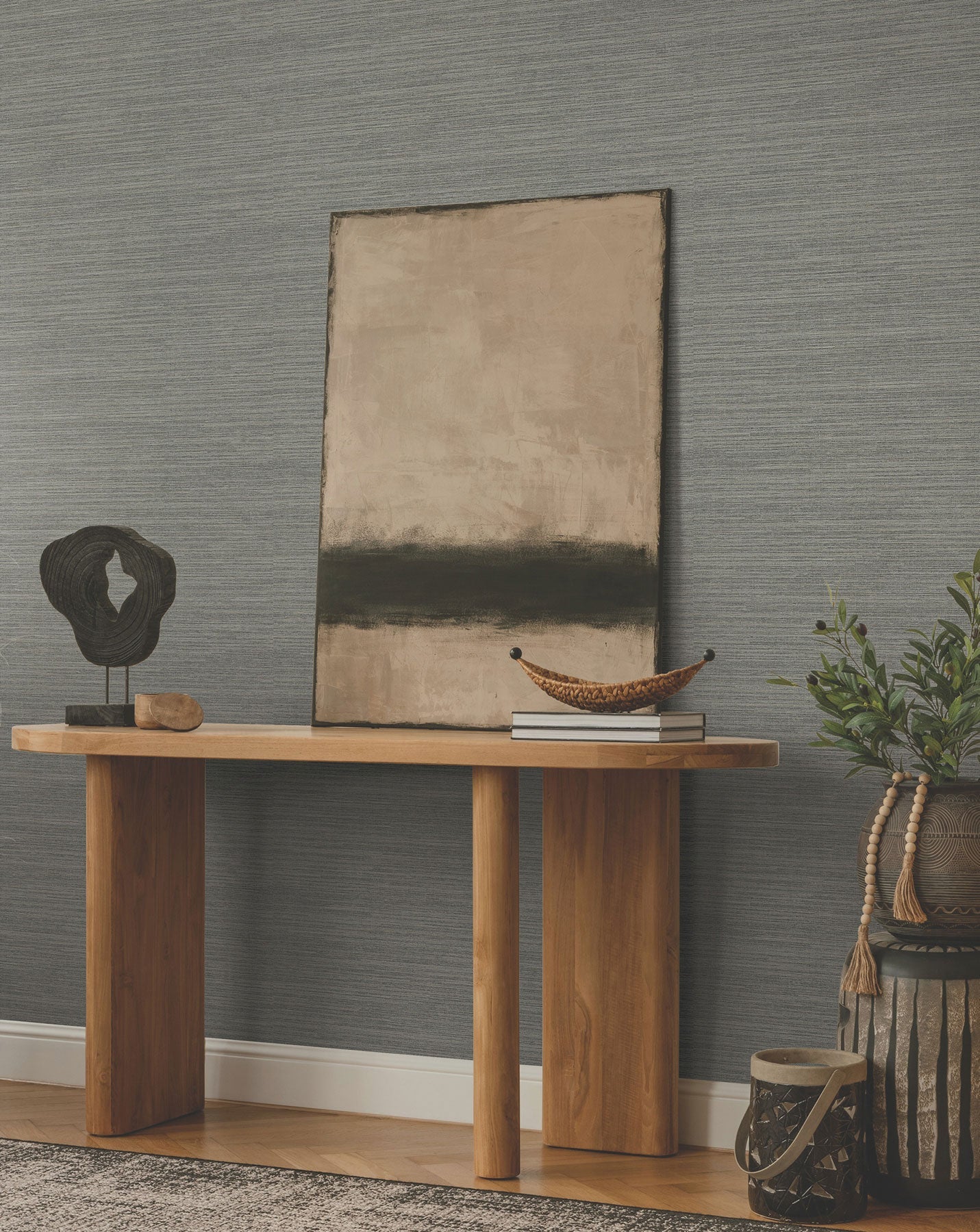 Amyra Silk Charcoal Tea Garden Wallpaper by York Wallcoverings